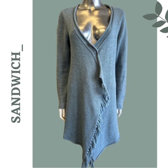 Samdwich_ Green Blue Long Sleeve Long Cardigan Sweater Fringe Size Small - Picture 1 of 7